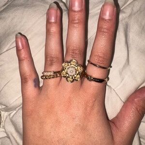 5PC Gold Flower Pearl Ring Stack Coquette Set